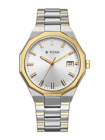 Titan Dodecagon Round Dial Quartz Movement Watch - 90212BM01