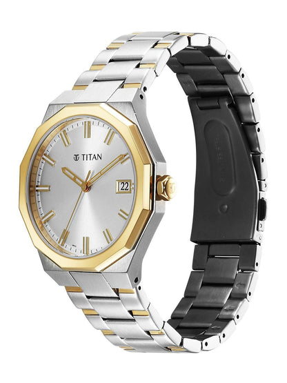 Titan Dodecagon Round Dial Quartz Movement Watch - 90212BM01