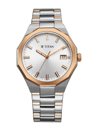 Titan Dodecagon Round Dial Quartz Movement Watch - 90212KM01