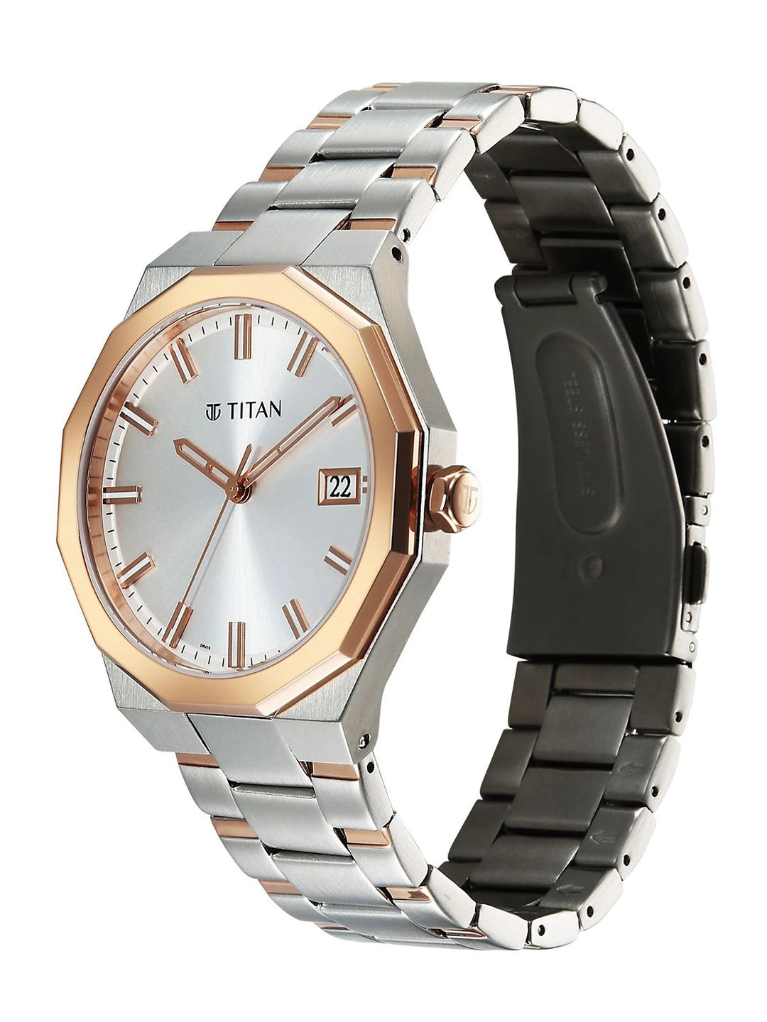 Titan Dodecagon Round Dial Quartz Movement Watch - 90212KM01