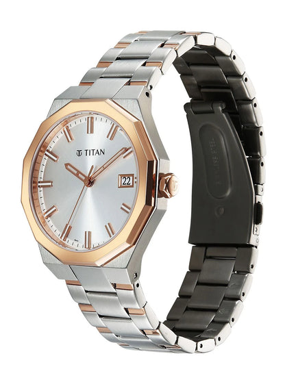 Titan Dodecagon Round Dial Quartz Movement Watch - 90212KM01
