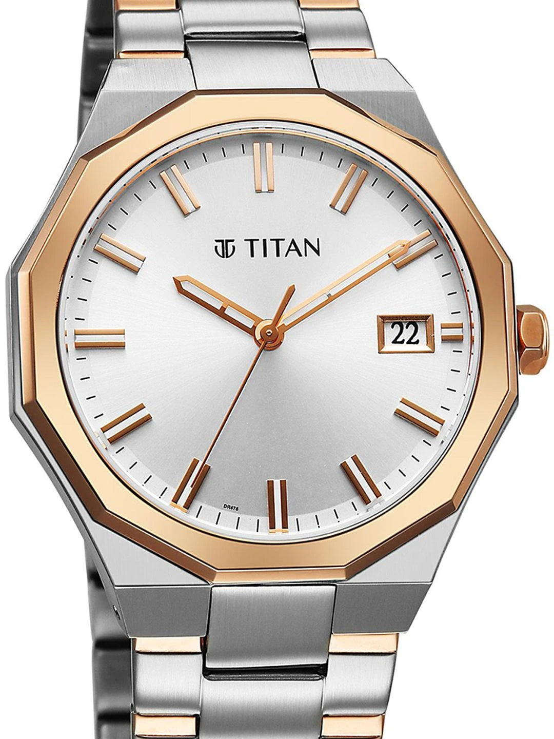 Titan Dodecagon Round Dial Quartz Movement Watch - 90212KM01