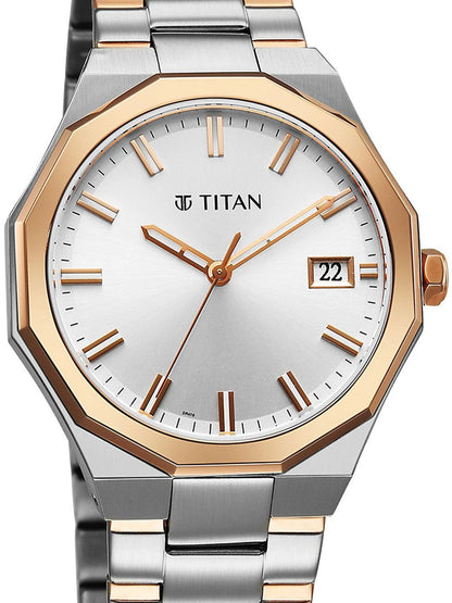 Titan Dodecagon Round Dial Quartz Movement Watch - 90212KM01
