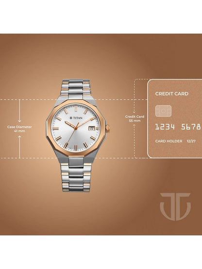 Titan Dodecagon Round Dial Quartz Movement Watch - 90212KM01