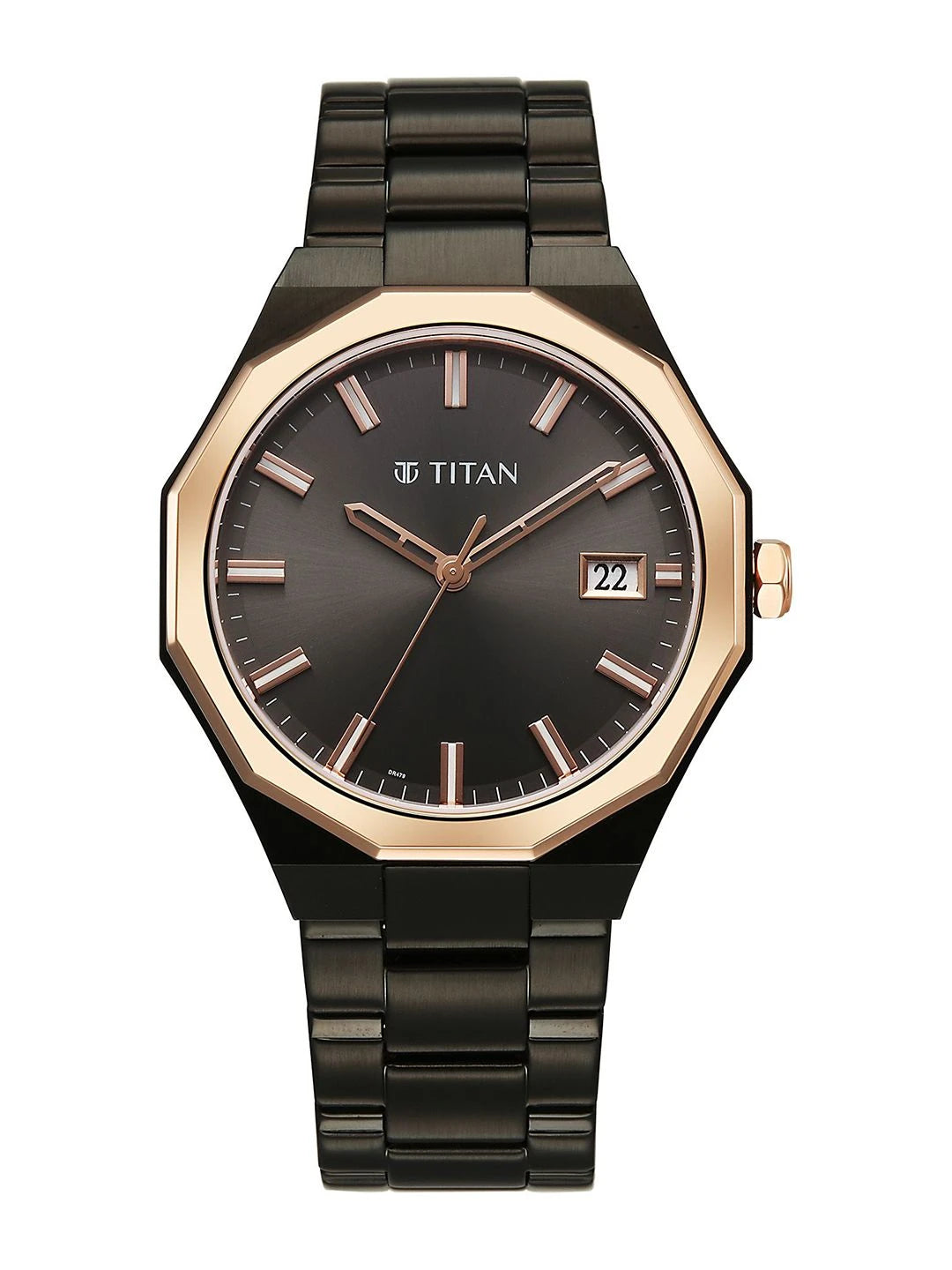 Titan Dodecagon Round Dial Quartz Movement Watch - 90212KM02