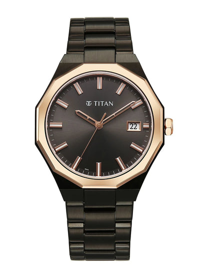 Titan Dodecagon Round Dial Quartz Movement Watch - 90212KM02