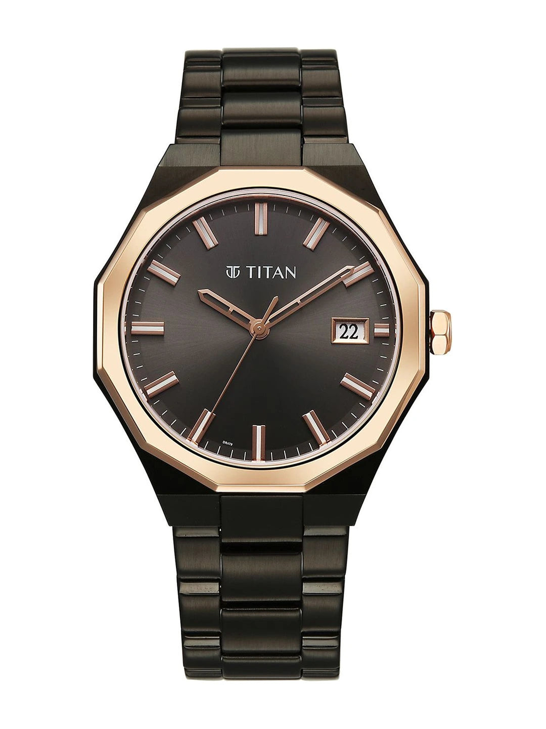 Titan Dodecagon Round Dial Quartz Movement Watch - 90212KM02