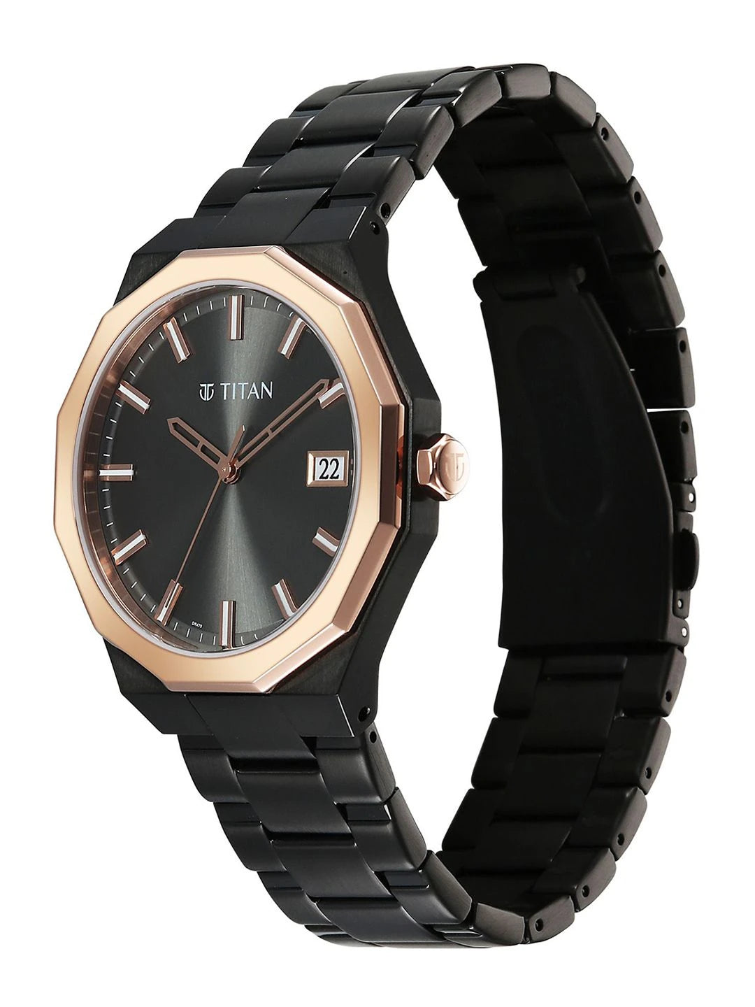 Titan Dodecagon Round Dial Quartz Movement Watch - 90212KM02