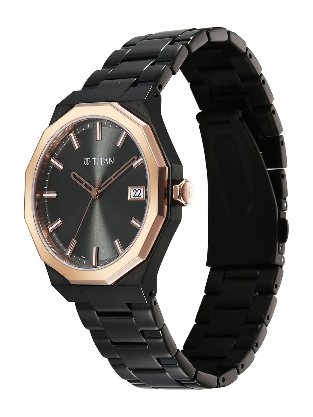 Titan Dodecagon Round Dial Quartz Movement Watch - 90212KM02