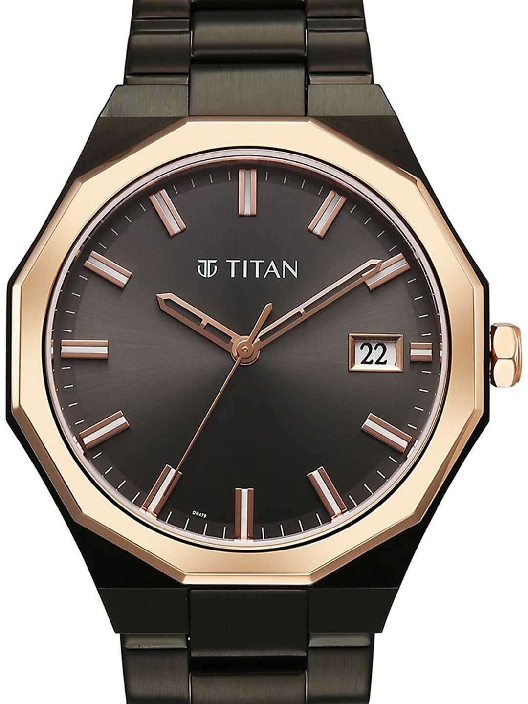 Titan Dodecagon Round Dial Quartz Movement Watch - 90212KM02