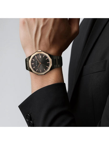 Titan Dodecagon Round Dial Quartz Movement Watch - 90212KM02