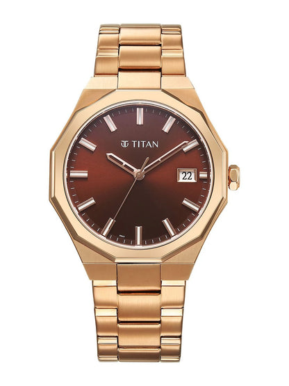 Titan Dodecagon Round Dial Quartz Movement Watch - 90212WM01