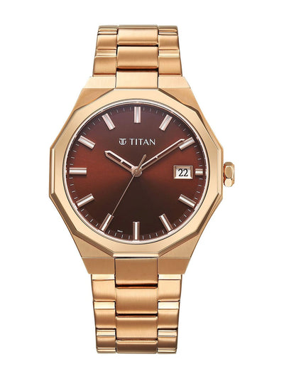 Titan Dodecagon Round Dial Quartz Movement Watch - 90212WM01