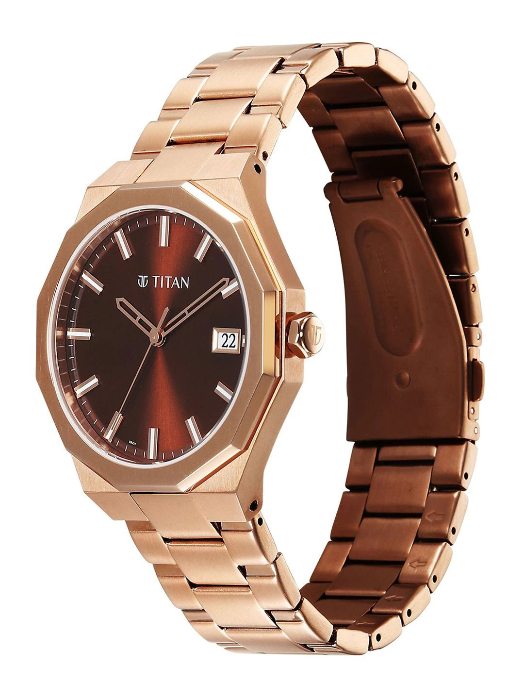 Titan Dodecagon Round Dial Quartz Movement Watch - 90212WM01