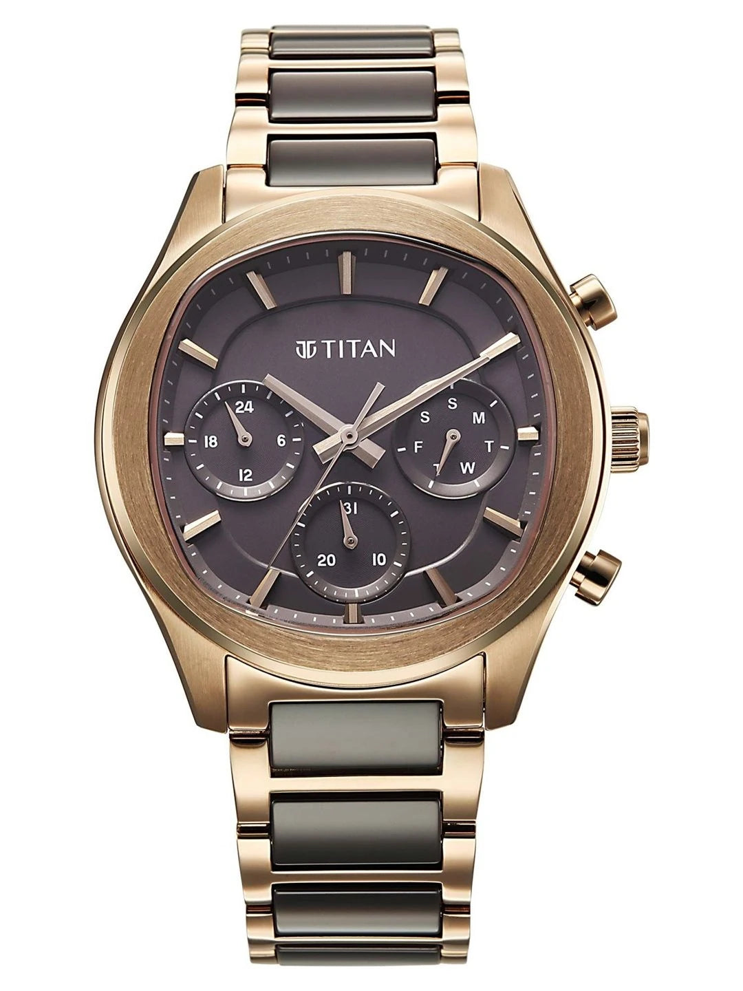 Titan Ceramic Fusion 3.0 Multi- Function Quartz Grey Dial Watch - 90216KD02