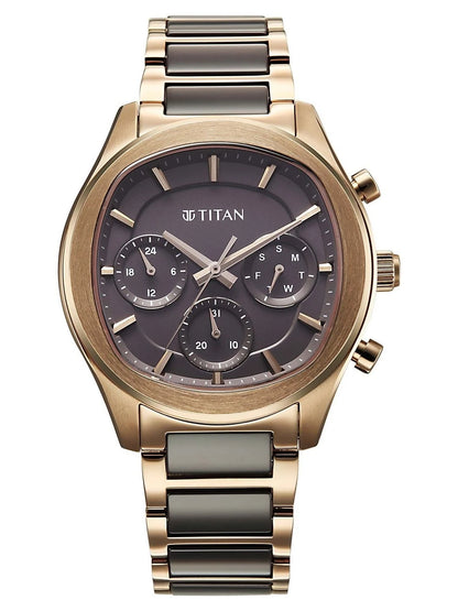 Titan Ceramic Fusion 3.0 Multi- Function Quartz Grey Dial Watch - 90216KD02