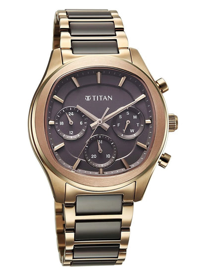 Titan Ceramic Fusion 3.0 Multi- Function Quartz Grey Dial Watch - 90216KD02