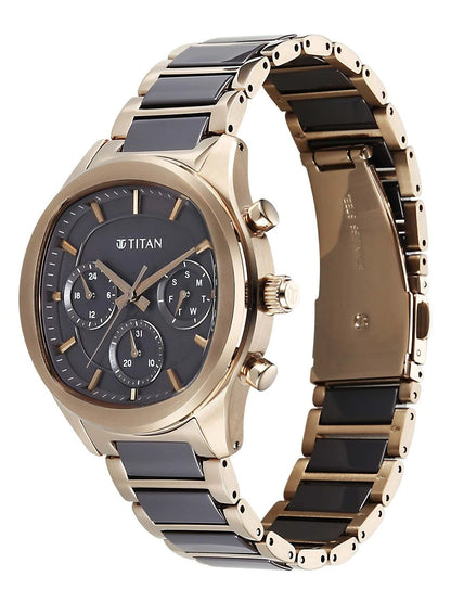 Titan Ceramic Fusion 3.0 Multi- Function Quartz Grey Dial Watch - 90216KD02