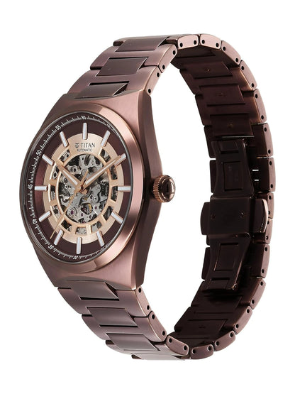 Titan Round Brown Dial Analog Watch - 90221QM01