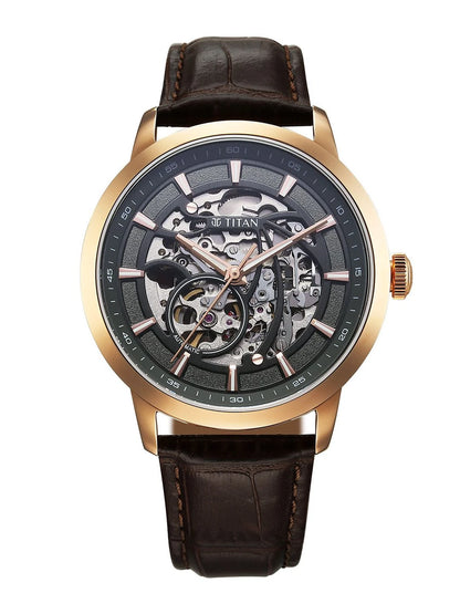 Titan Skeleton Dial & Leather Straps Analogue Automatic Motion Powered Watch - 90223WL01