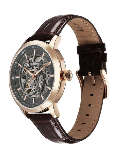 Titan Skeleton Dial & Leather Straps Analogue Automatic Motion Powered Watch - 90223WL01
