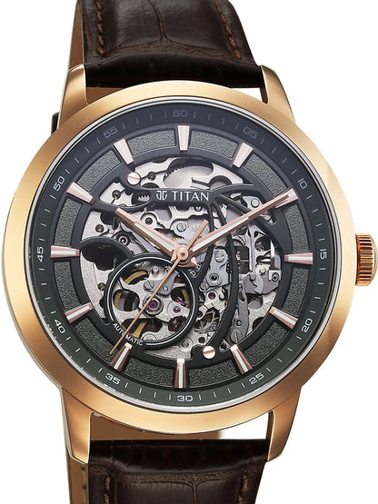 Titan Skeleton Dial & Leather Straps Analogue Automatic Motion Powered Watch - 90223WL01