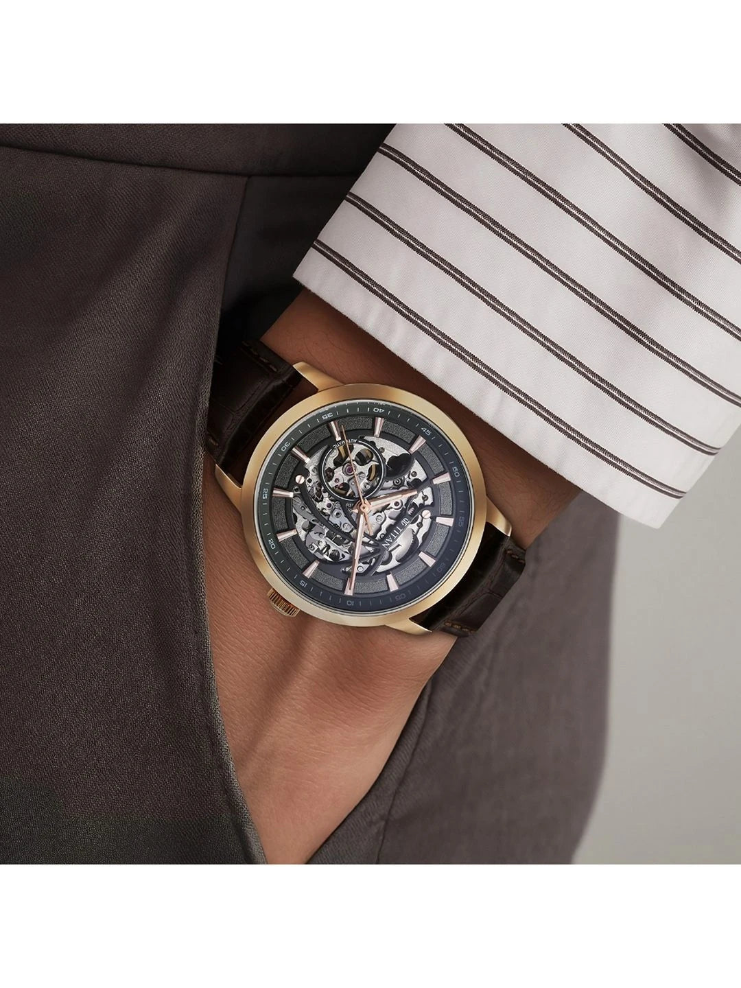 Titan Skeleton Dial & Leather Straps Analogue Automatic Motion Powered Watch - 90223WL01