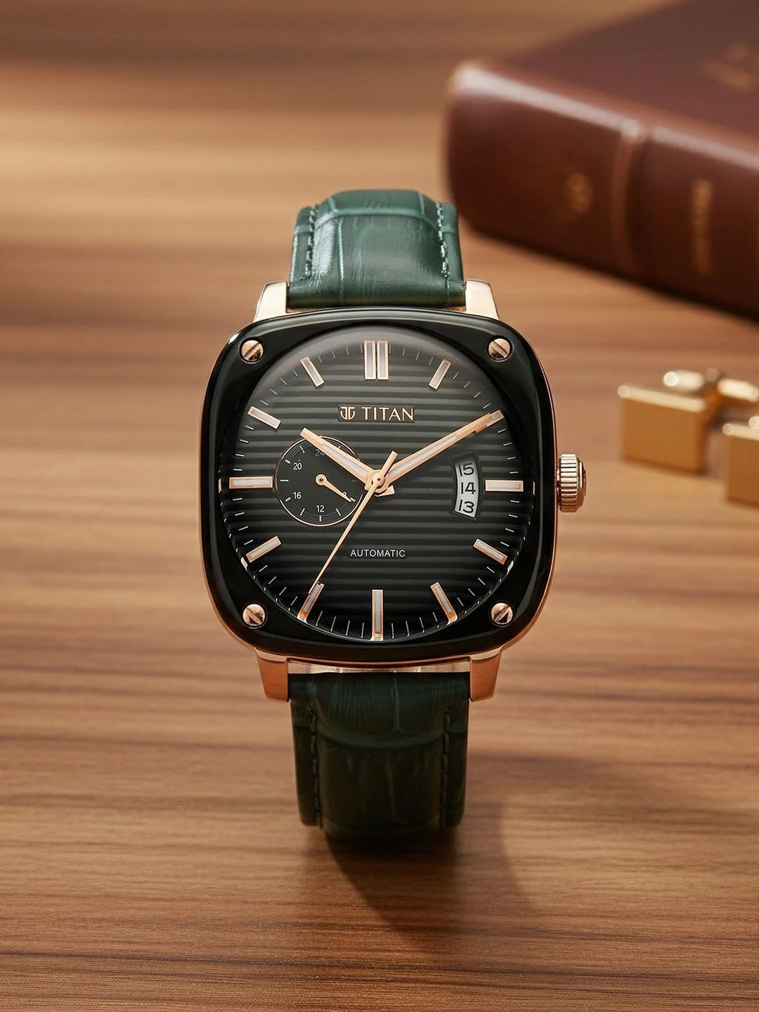 Titan Vintage Concealed Automatic Analog Green Dial Watch - 90225KL01