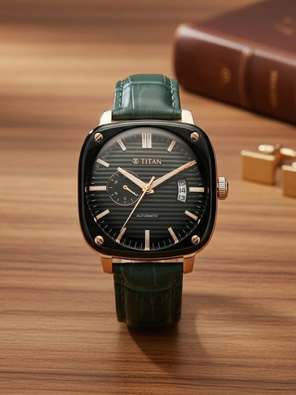 Titan Vintage Concealed Automatic Analog Green Dial Watch - 90225KL01