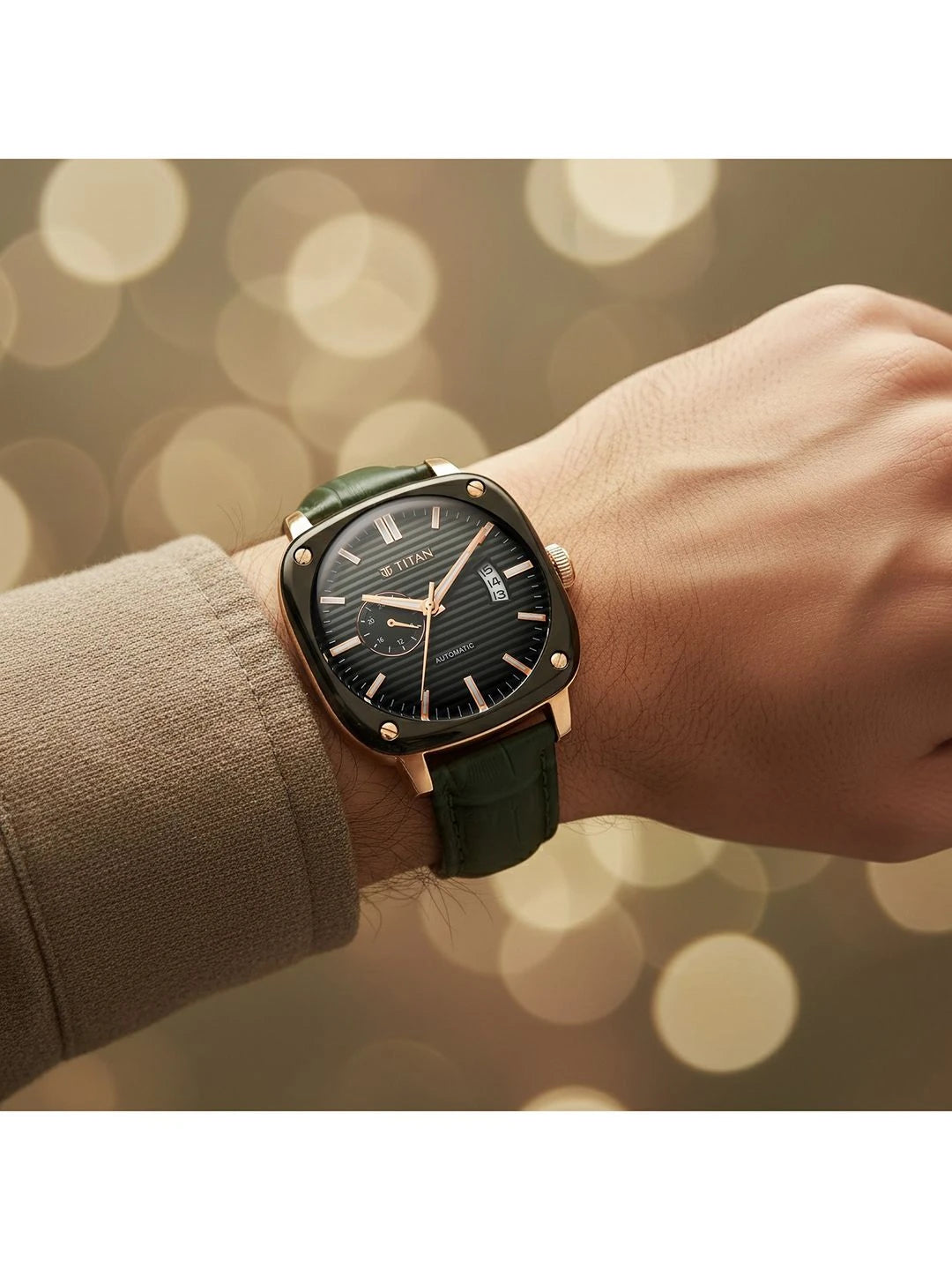 Titan Vintage Concealed Automatic Analog Green Dial Watch - 90225KL01