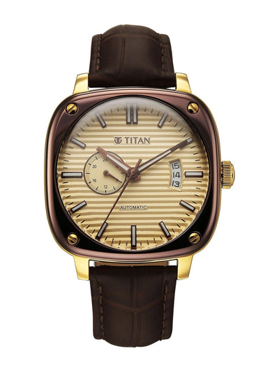Titan Vintage Concealed Automatic Analog Beige Dial Watch - 90225KL03