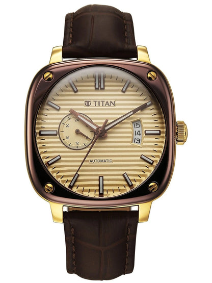Titan Vintage Concealed Automatic Analog Beige Dial Watch - 90225KL03