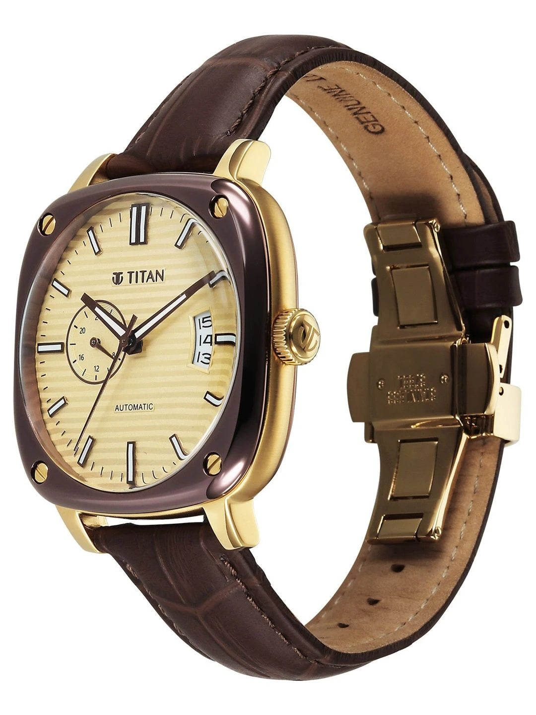 Titan Vintage Concealed Automatic Analog Beige Dial Watch - 90225KL03