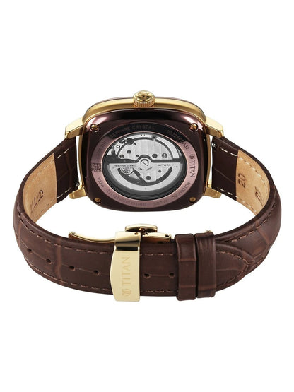 Titan Vintage Concealed Automatic Analog Beige Dial Watch - 90225KL03