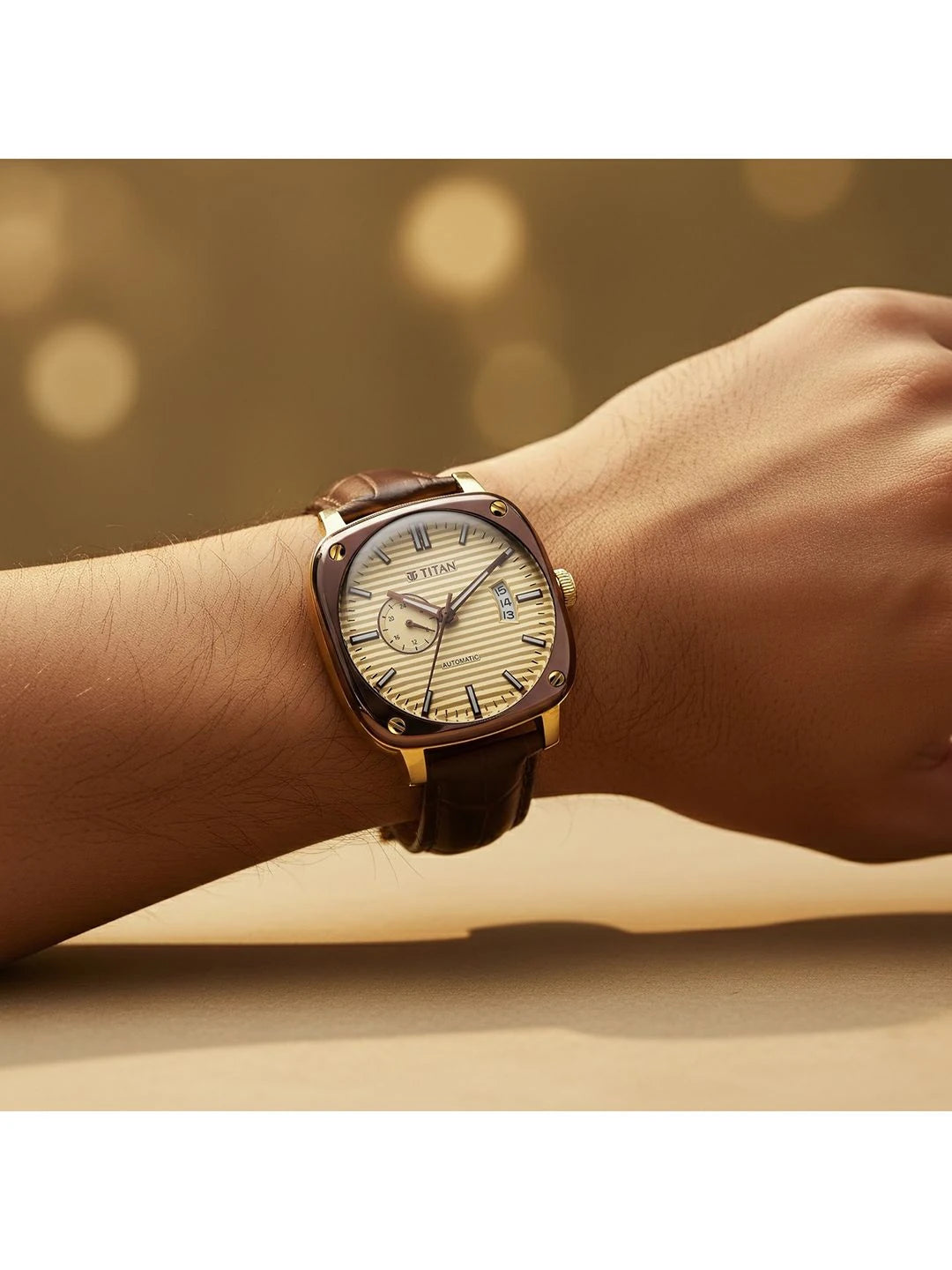Titan Vintage Concealed Automatic Analog Beige Dial Watch - 90225KL03