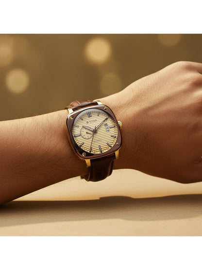 Titan Vintage Concealed Automatic Analog Beige Dial Watch - 90225KL03