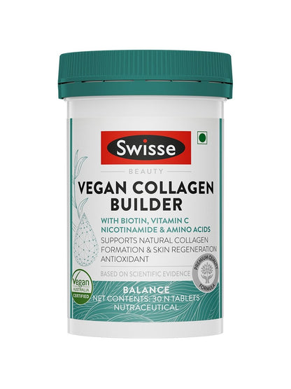 Swisse Vegan Collagen Builder with Nicotinamide & Vitamin C for Natural Collagen Formation & Skin Regeneration (30 Tablets)