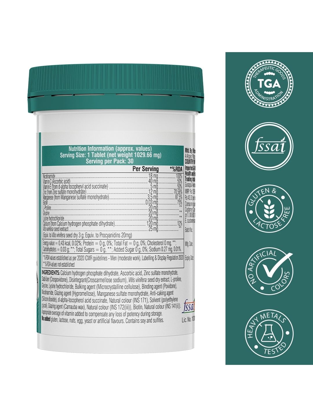 Swisse Vegan Collagen Builder with Nicotinamide & Vitamin C for Natural Collagen Formation & Skin Regeneration (30 Tablets)