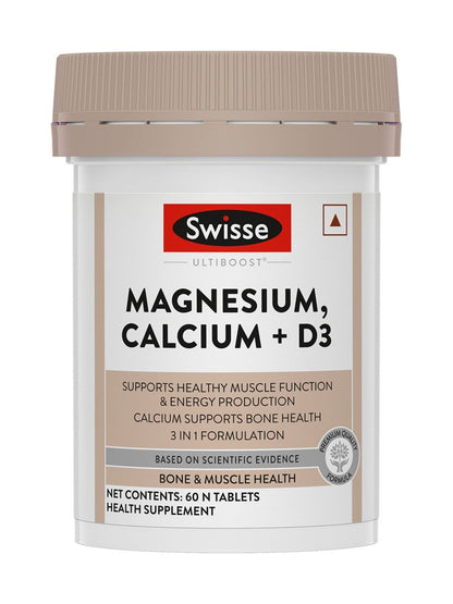 Swisse Magnesium, Calcium+D3 with Magnesium Citrate 37.5mg, Calcium Citrate 250mg & Colecalciferol 7.2mcg for Healthy Muscle Function (60 Tablets)