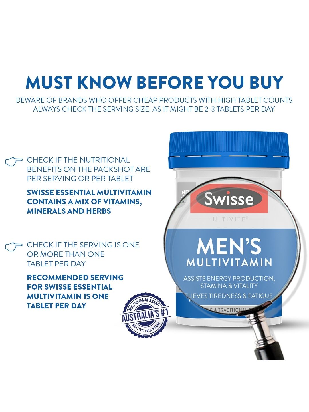 Swisse Multivitamin with Ginseng & 35 Other Vital Herbs, Vitamins & Minerals for Energy, Stamina & Vitality (30 Tablets)