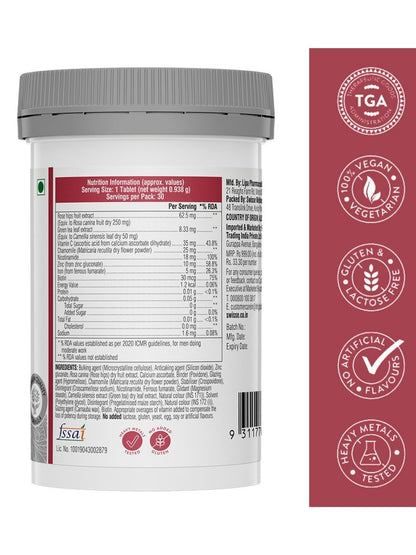 Swisse Biotin+ with Nicotinamide, Rose Hips & Vitamin C to Reduce Hair Loss and Promote Regrowth (30 Tablets)