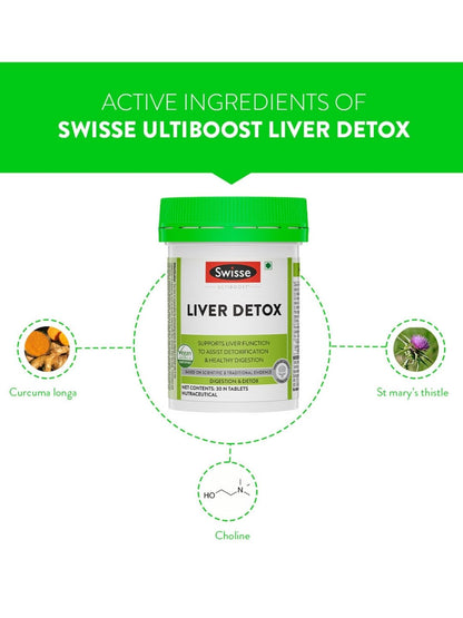 Swisse Liver Detox with 500mg Milk Thistle, Turmeric & Choline for Protection Against Fatty Deposits (30 Tablets)