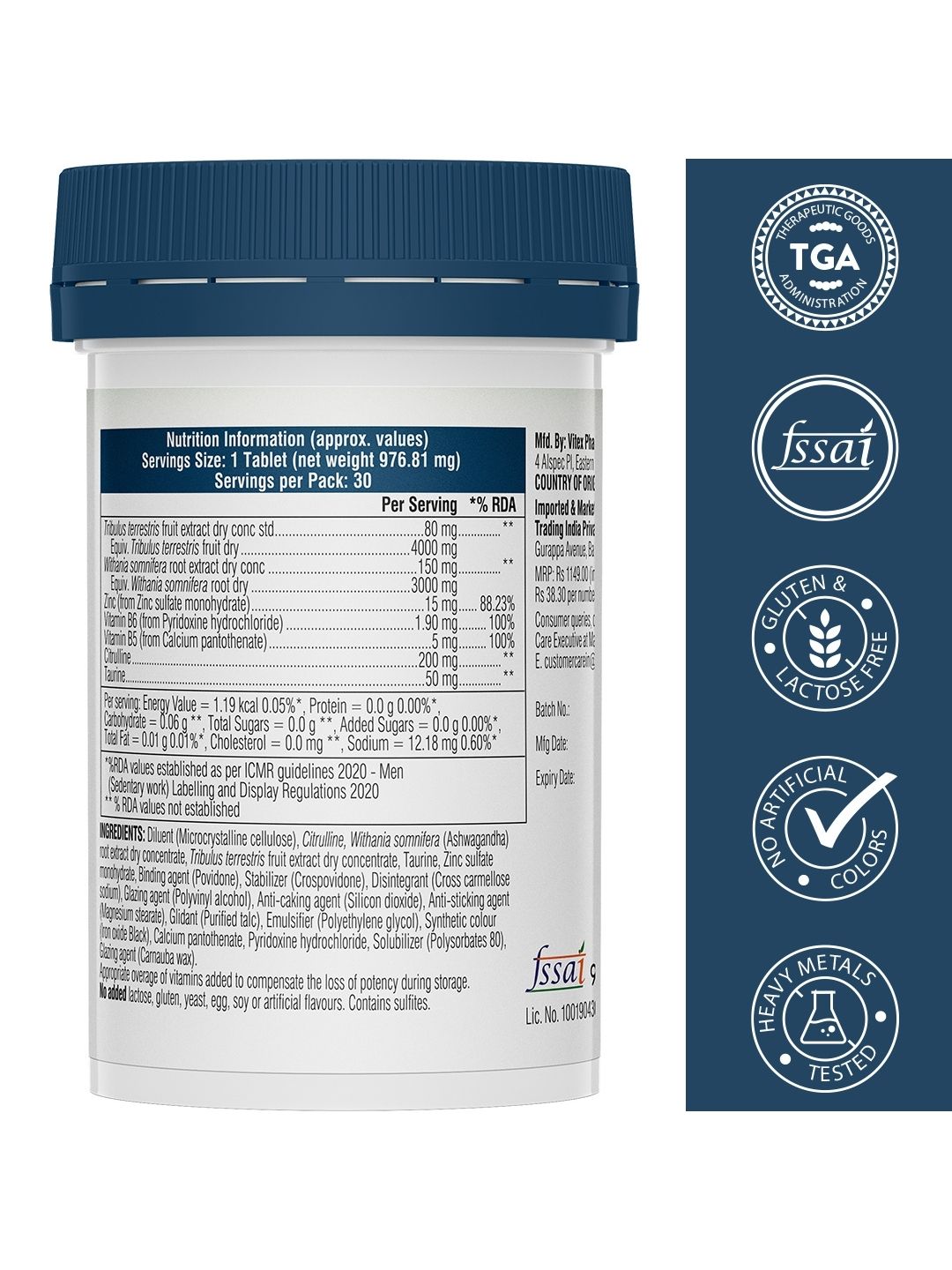 Swisse Endurance Boost with 150mg Ashwagandha, 80mg Tribulus Terrestris (Gokshura) & Taurine to Improve Strength & Performance (30 Tablets)