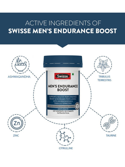 Swisse Endurance Boost with 150mg Ashwagandha, 80mg Tribulus Terrestris (Gokshura) & Taurine to Improve Strength & Performance (30 Tablets)