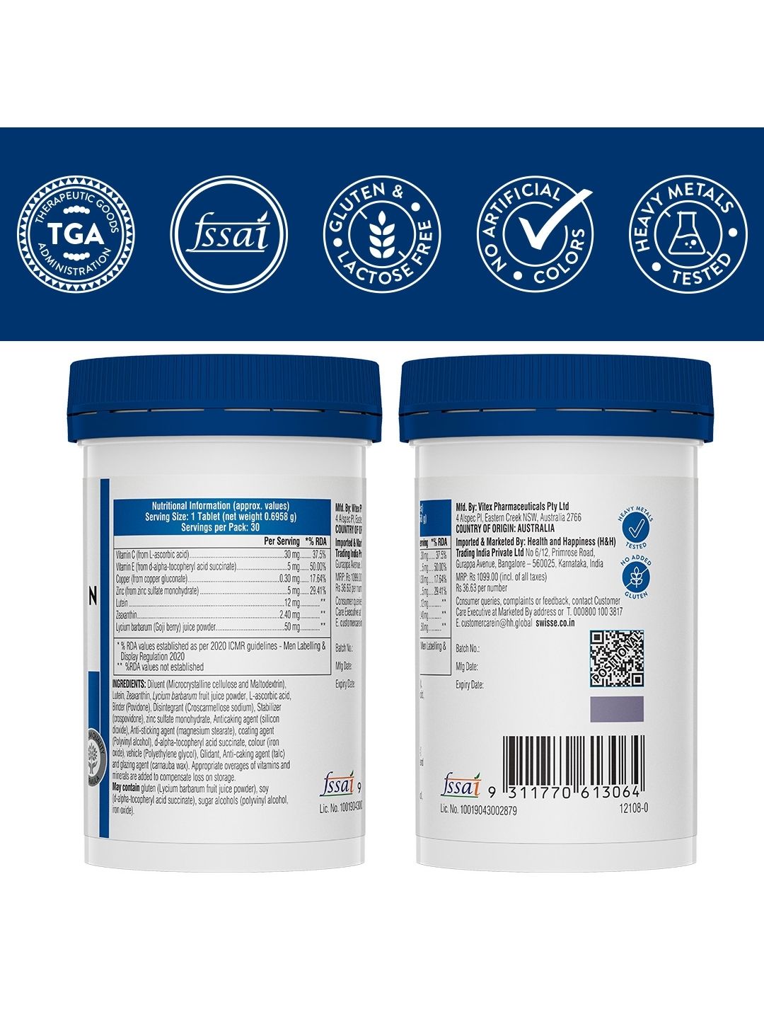 Swisse Eye Health+ with Lutein & Zeaxanthin for Vision Support & Reduced Digital Strain (30 Tablets)