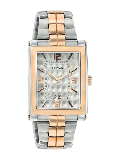 Titan Rectangle Silver Dial Analog Watch With Date Display & Metal Strap - 9327KM03