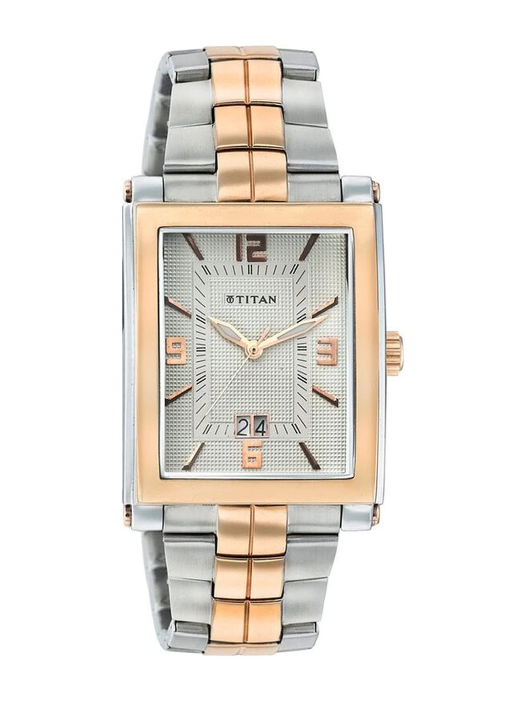Titan Rectangle Silver Dial Analog Watch With Date Display & Metal Strap - 9327KM03