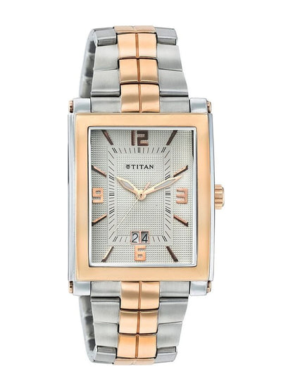Titan Rectangle Silver Dial Analog Watch With Date Display & Metal Strap - 9327KM03