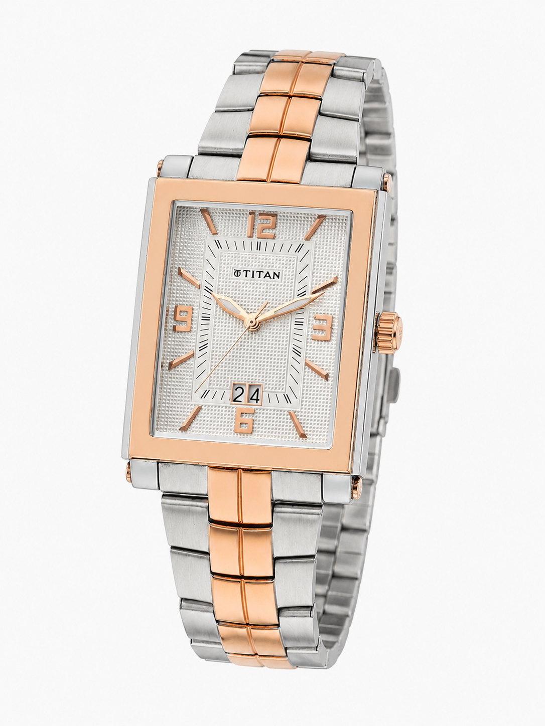 Titan Rectangle Silver Dial Analog Watch With Date Display & Metal Strap - 9327KM03