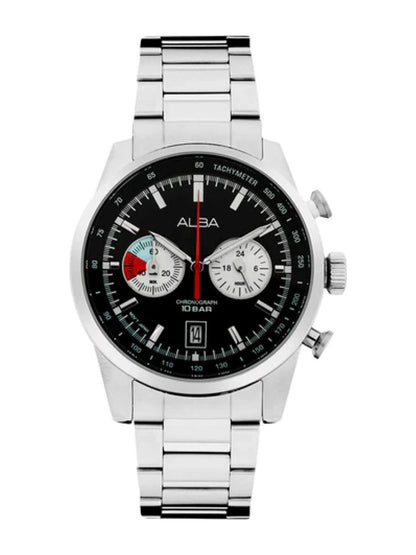 Alba Oval Black Dial Analog Watch With Metal Strap - A4B001X1